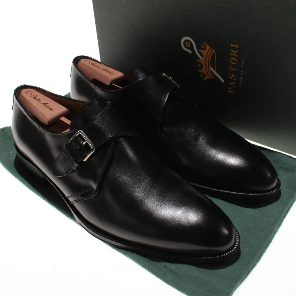 Pastori NWD Caligula Single Monk Strap Dress Shoes Size 10 US in Black Leather